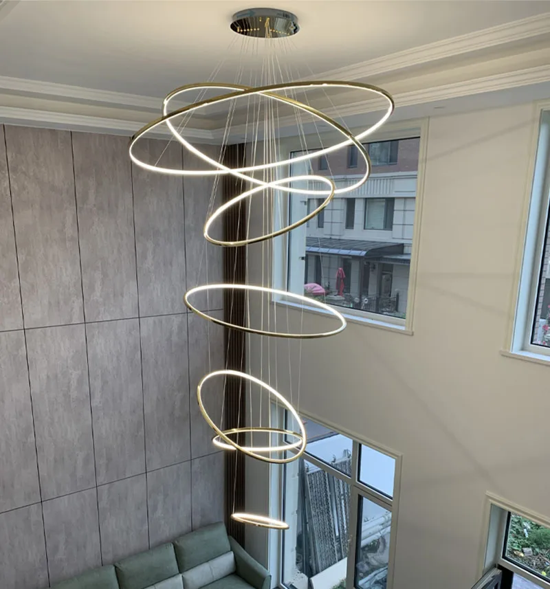 Phube Lighting Современная люстра для лестницы Большой кольцевой подвесной светильник