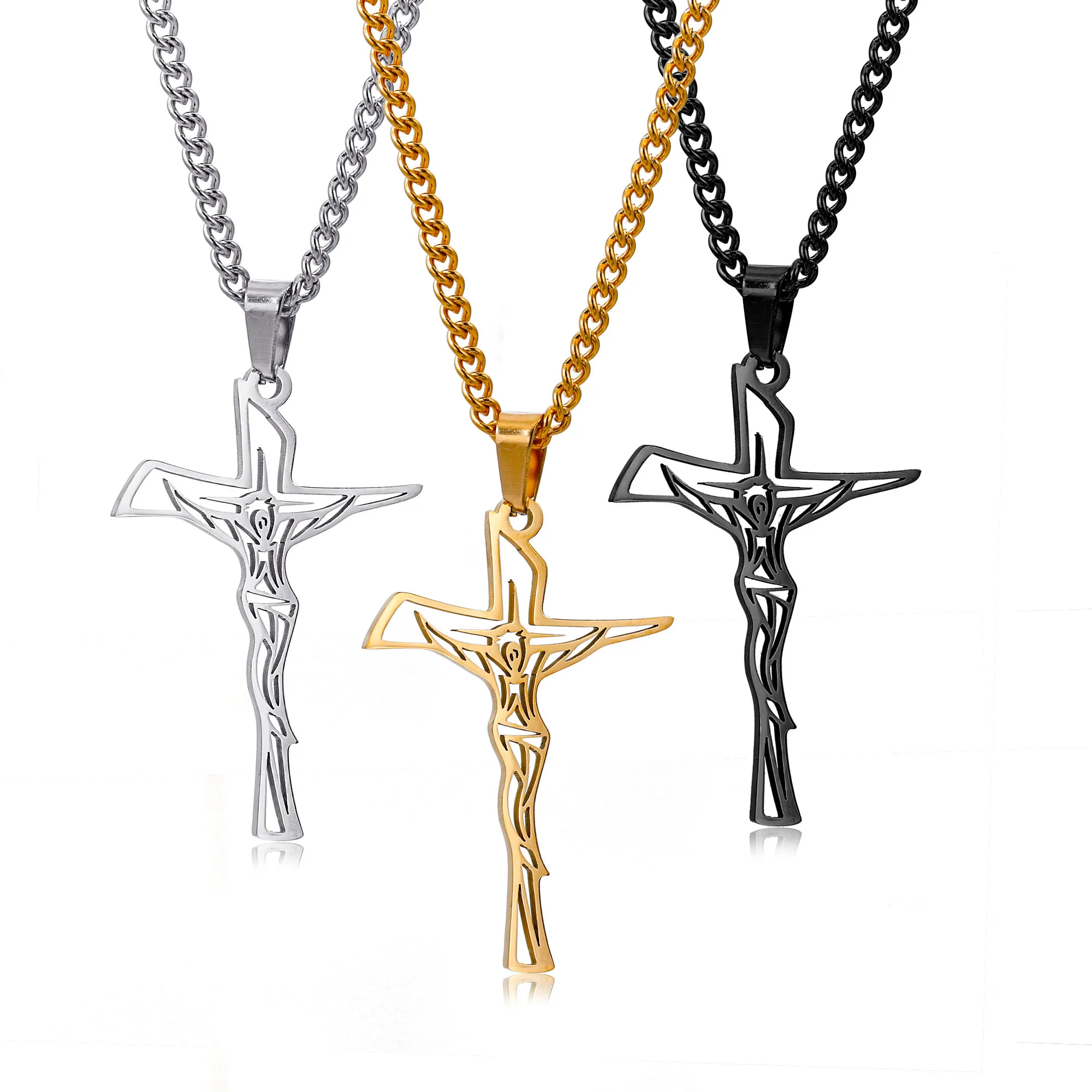 

Stainless Steel Christian Jesus Cross Necklace For Women Men Chains Religion Cross Pendants Choker Jewelry Prayer Baptism Gifts