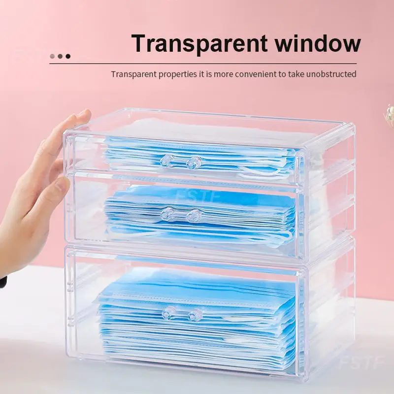 

Mask Box Storage Box Household Paper Holder Tissue Box Waterproof Sundries Storage Box Transparent Drawer Storage Supplies