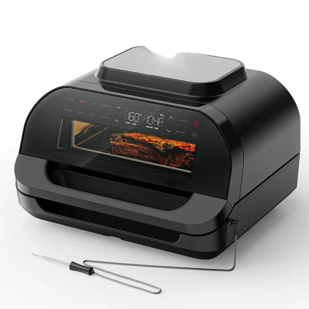 

Grill & Air Fryer Combo, Smokeless Countertop Griddle, with Removable Non-Stick 1700W, Black
