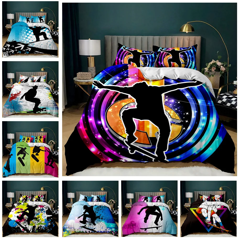 

Skateboard Comforter Cover Boy Teens Hip Hop Style Bedding Set Colorful Rainbow Tie-Dye Decor Hippie Polyester Duvet Cover Youth