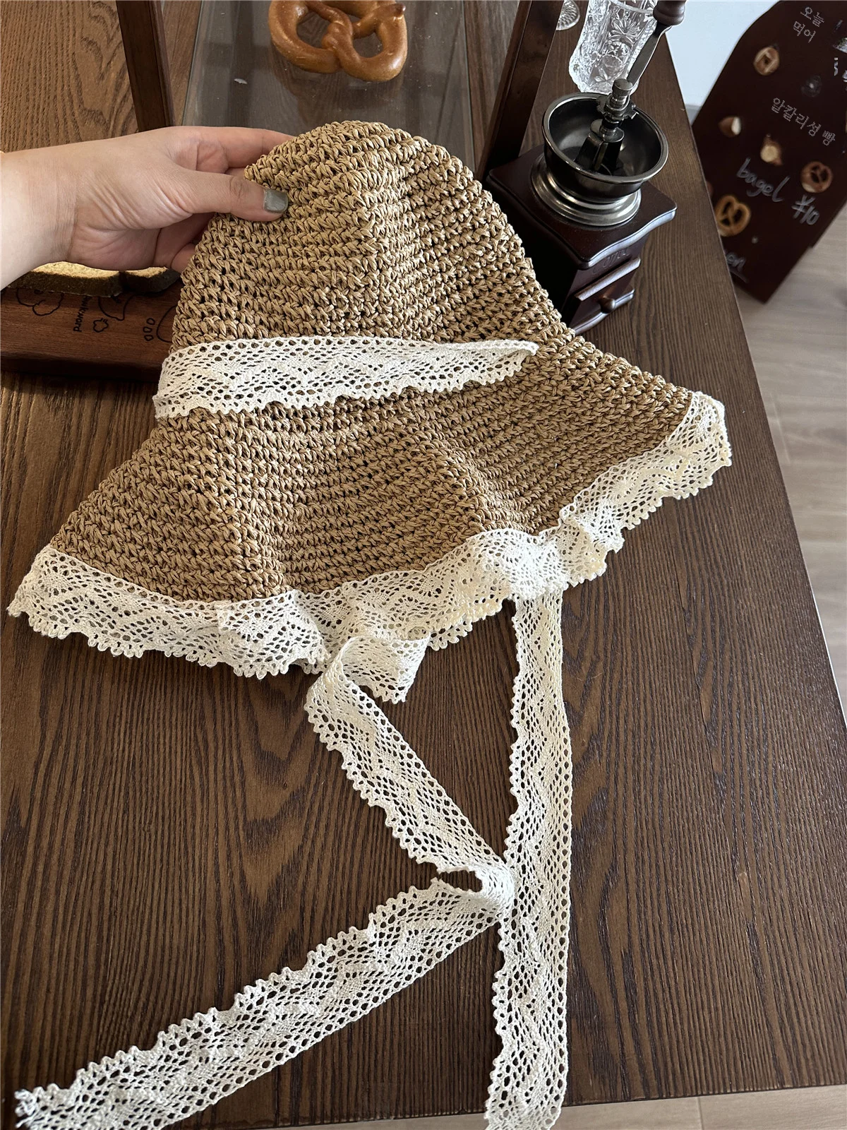 Шляпа женская Соломенная с кружевным ремешком солнцезащитный козырек от солнца