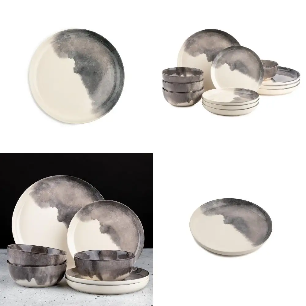 

assions Gorgeous 12-Piece Light Gray Drip-Glazed Ceramic Dinnerware Set – Alluring, Upscale Design Perfect for Everyday & Spe