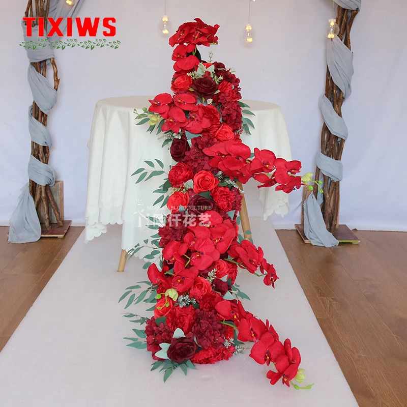 

100cm Long Banquet Table Flower Runner Artificial Flower Arrangement Wedding Arch Background Decoration Flower Row Party Props
