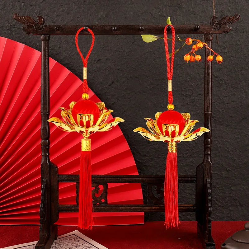 

1Pc 2024 Chinese New Year Silk Ball Lotus Lantern Indoor Ornaments Spring Festival Hanging Pendants Gift Festival Hanging Decor