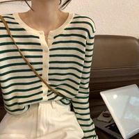 striped knitted cardigans sweet sweater korean knitwear y2k fall loose casual single breasted cardigan o neck long sleeve tops