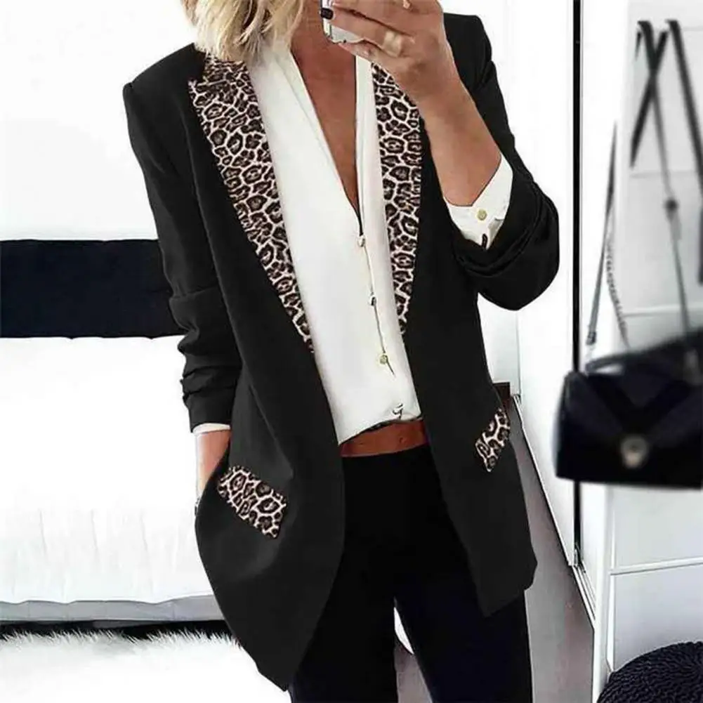 

Lady Blazer Trendy Fashion Women Leopard Notch Lapel Casual Office Suit Coat Long Sleeve Regular Length Blazer Jacket