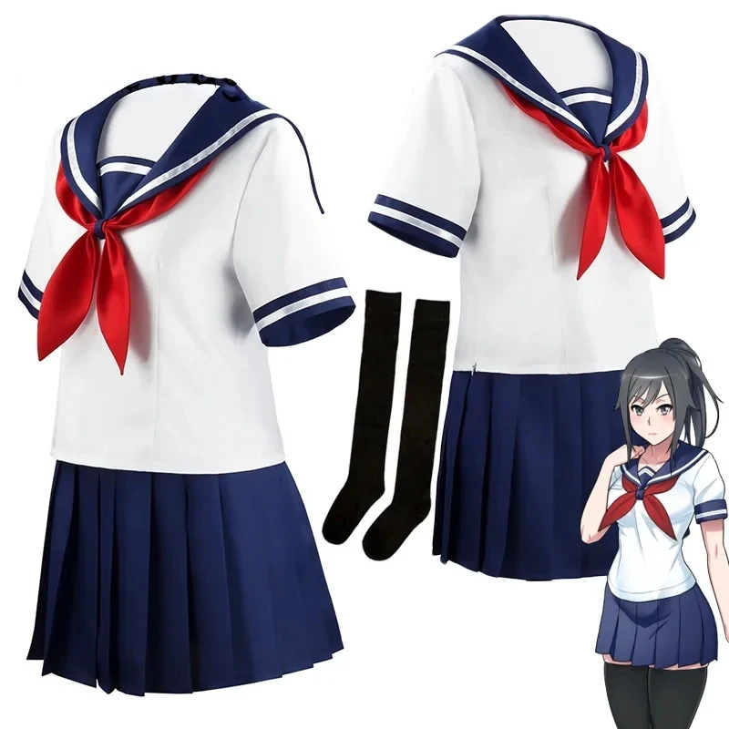 Фото Новинка 2026: Костюм для косплея Аяно Айши из игры Yandere Simulator, униформа на Хэллоуин, женский комплект с коротким рукавом, топ и юбка в стиле матроски TSL5X №2