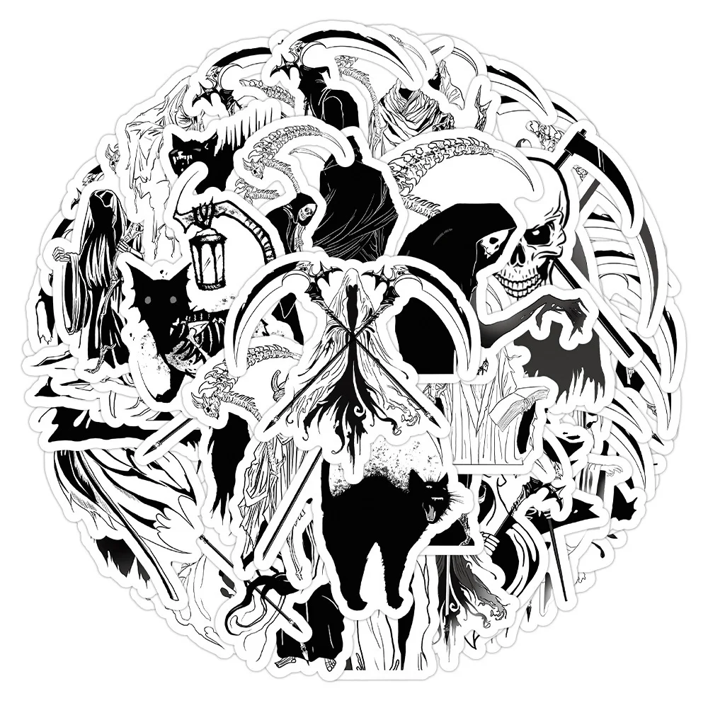 

10/30/60pcs Horror Death Anime Stickers Black And White Cartoon Sticker Notebook Skateboard Motorcycle Halloween Graffiti Decal