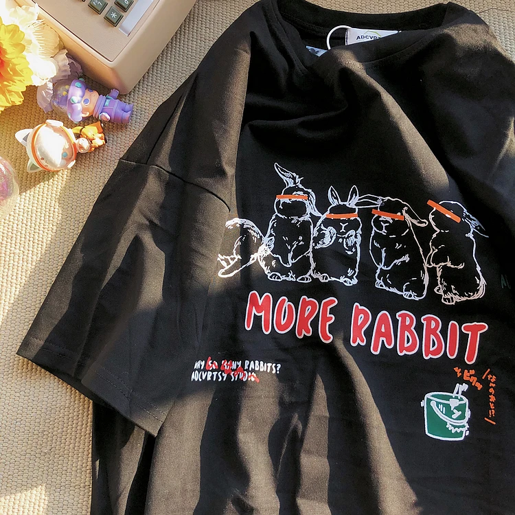 

Harajuku Vintage Cotton Men Women T Shirt Streetwear Bunny Printed Short Sleeve T Shirt Kawaii Fashion Large Size T Shirt