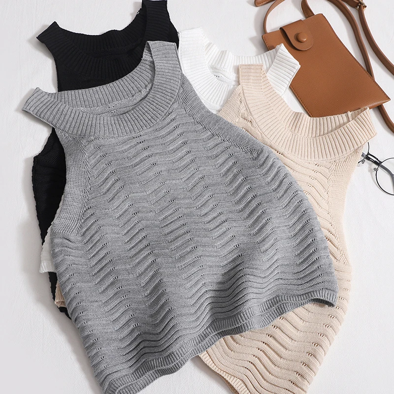 

Сексуальный ретро волнистый Трикотажный жилет на бретелях, женские топы, корейская мода, горячая женская модель, Летняя трикотажная искусственная кожа