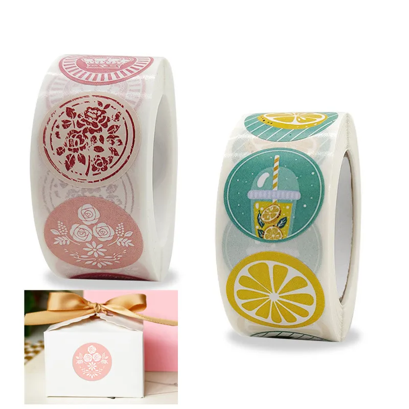 

500pcs Circle Thank You Stickers Cute Envelope Seal Sticker Stationery Decor Gift Box Tag Yellow Lemon Orange Bottle Flower