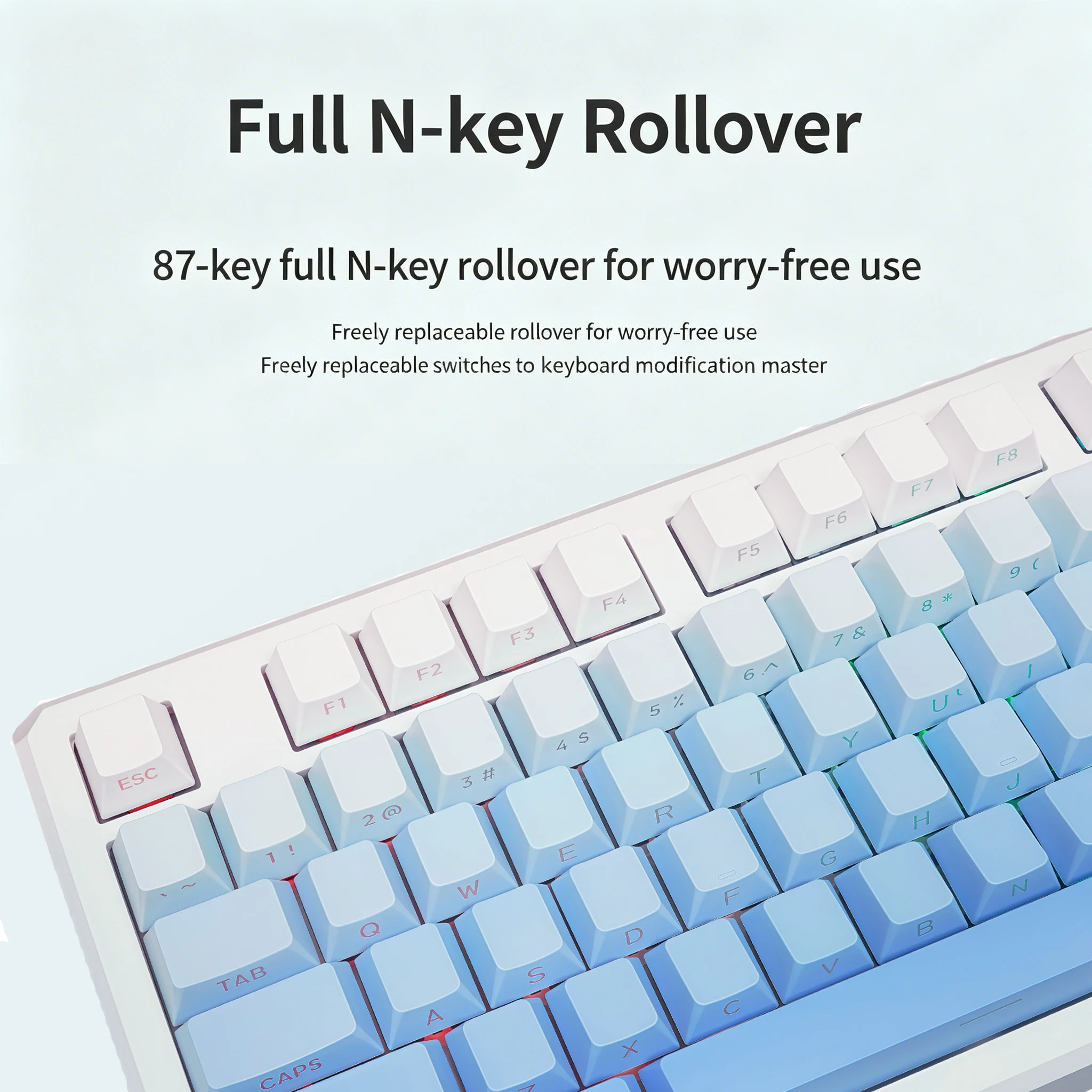 Фото [SKYLOONG SKY87] Беспроводная механическая клавиатура для игр/офиса с RGB-подсветкой, PBT-клавишами, металлическим колпачком, без драйверов, для ПК, 80% TKL клавиатура №3
