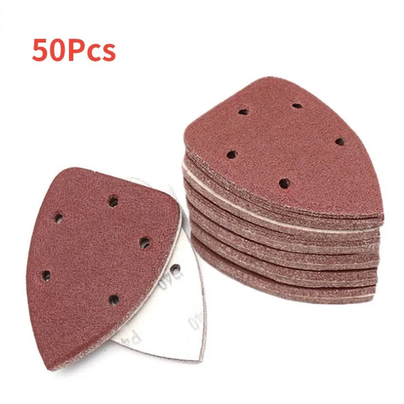 

50 шт. наждачная бумага с 5 отверстиями, самоклеящаяся треугольная шлифовальная лента с петлей, Зернистость 40-800, шлифовальный диск, абразивны...