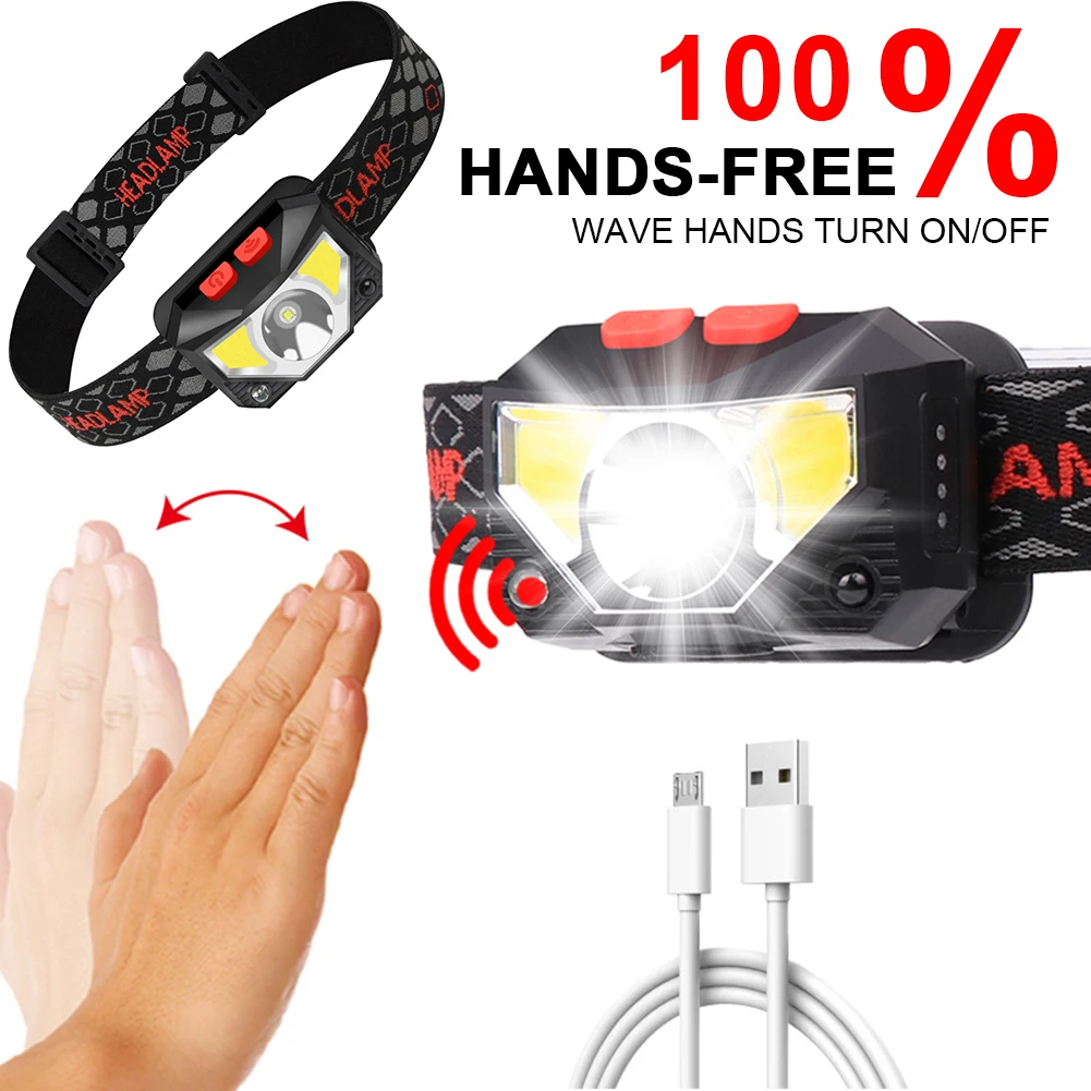 

XPG+COB LED Headlamp Wave Induction 500lm 1000mAh Waterproof Outdoor Safety Work Headlight for Camping Hiking Fishing