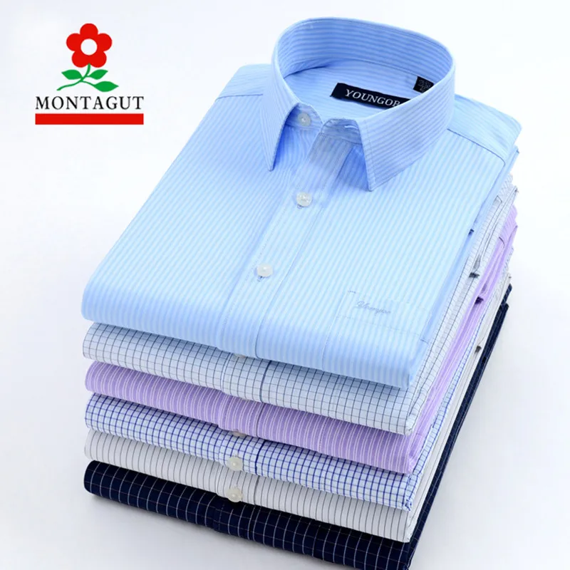 

MONTAGUT Spring men's long sleeved shirt all cotton non iron business wear high-end cotton stripe large anti wrinkle shirt