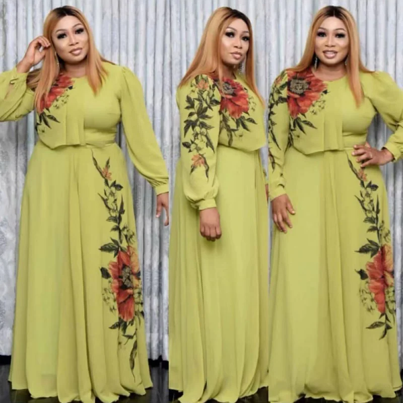 

KK African Dashiki Print Dresses For Women Hippie Clothes Long Sleeve Abaya Ankara Plus Size Boubou Ladies Outfit Party Gowns