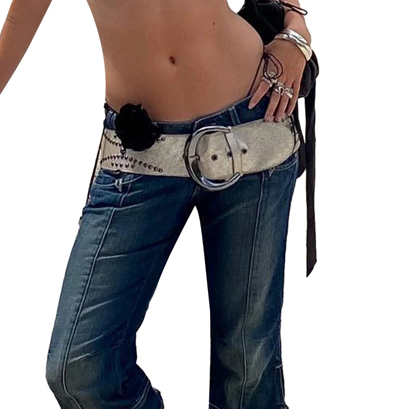 

Женский винтажный ремень в стиле панк из искусственной кожи с заклепками и пряжкой широкий пояс для брюк и платьев