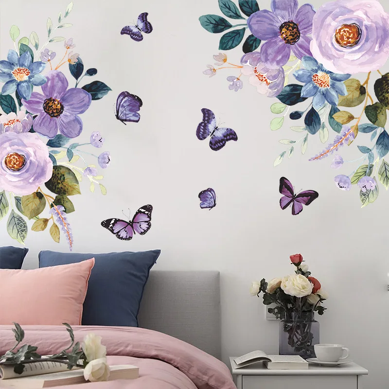 Купи Creative Purple Flower Butterfly Wall Sticker Home Living Room Bedroom Decor Art Decals Self-adhesive Home Wall Decoration за 184 рублей в магазине AliExpress