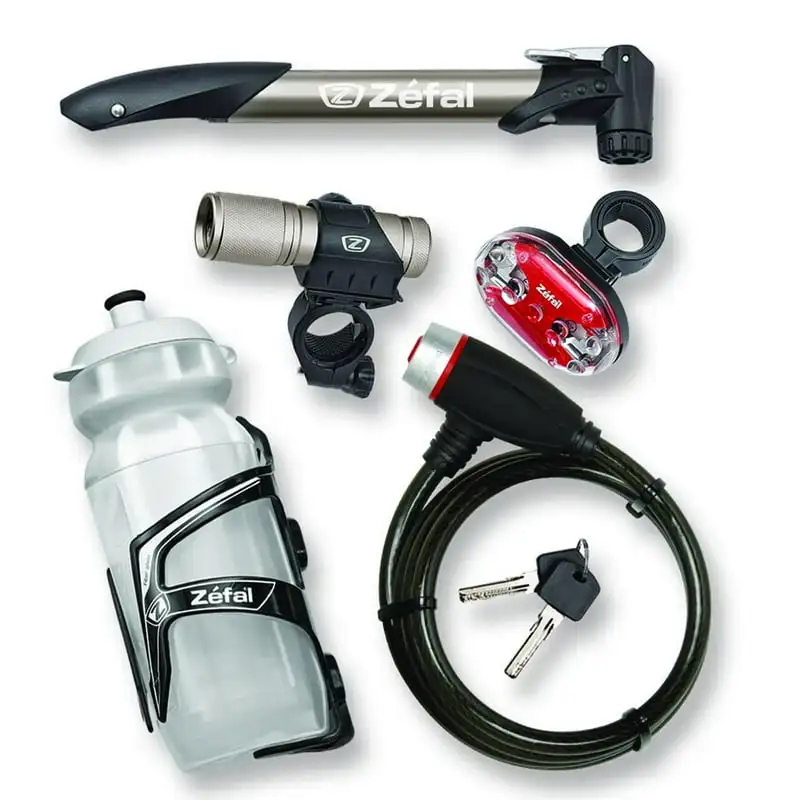 

Bike Accessories Starter Pack 2.0 (Mini Hand Pump, Lock, Light Set, Bottle, Cage) Bomba de aire portátil Shredder to presta Tir