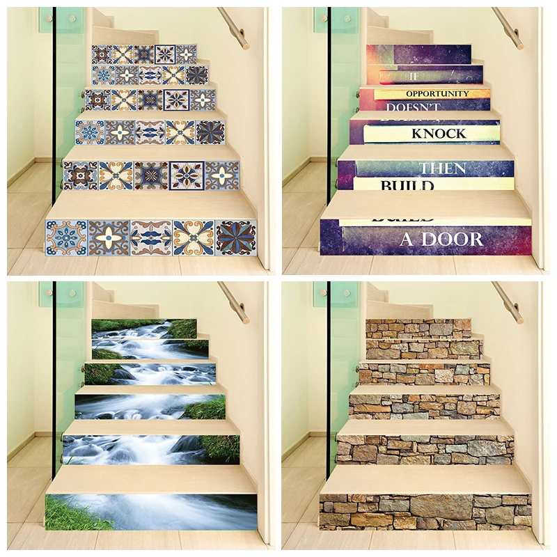 

6/13Pcs Self Adhesive Stair Stickers Anti-Slip Decorative Stairway Cover Wallpaper Waterproof DIY PVC trap bekleding Removable