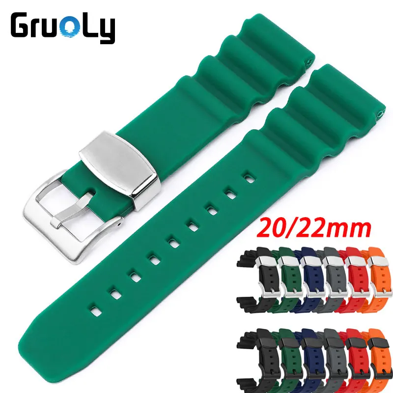

20mm 22mm Silicone Watchband Men Diver Waterproof Rubber Replace Bracelet Straps For Seiko Watch Waterproof Sport Universal Band