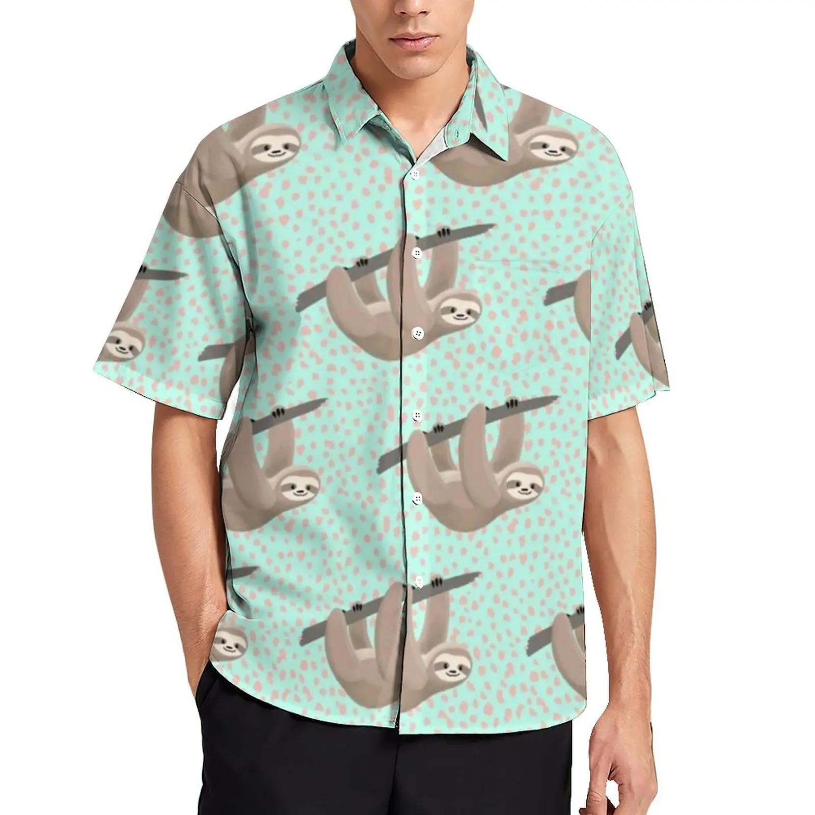 

Персиковые ленивые повседневные рубашки, милая пляжная рубашка с принтом в горошек, гавайская Эстетическая блузка, мужская модель с принтом, размеры 4XL