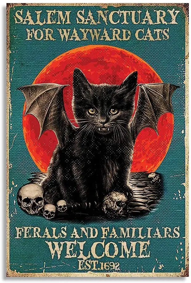 

Salem Sanctuary For Wayward Black Cats Vampire Vintage Retro Metal Tin Sign Wall Home Decor Poster 8x12 inch