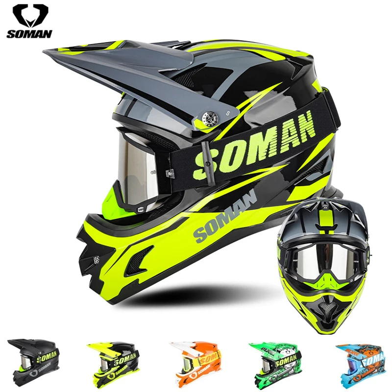 

SOMAN Motocross Helmet Off Road MTB Black Red Casco Motocross ECE Approved MX ATV Dirt Bike Racing Cross Helmets Goggle Glasses