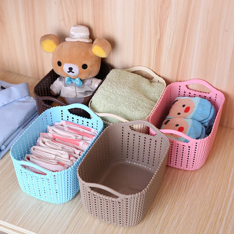 

Hollow Portable Storage Basket Home Desktop Storage Basket Plastic Woven Basket