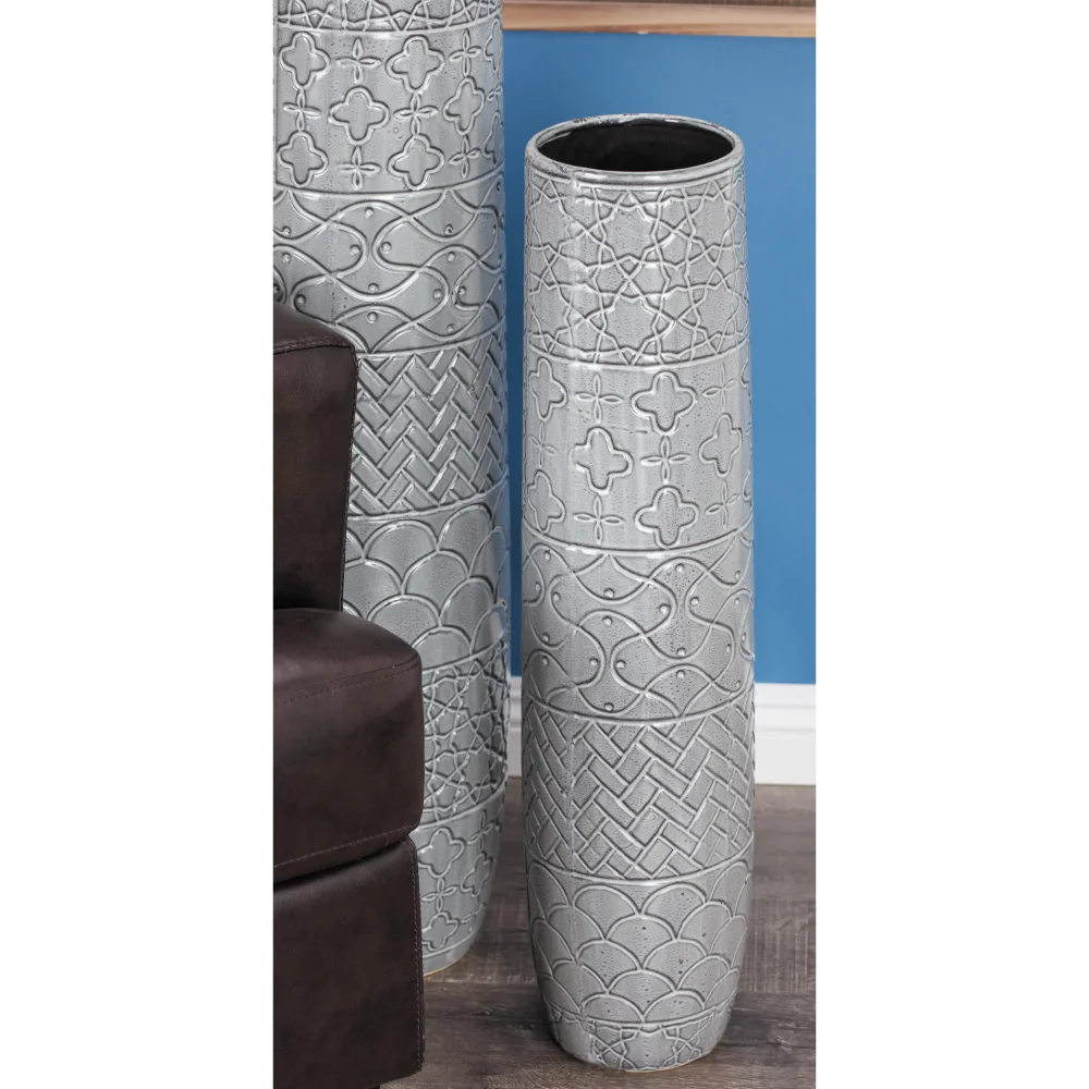 

BOUSSAC 30" Gray Ceramic Vase with Varying Patterns, Home Decor, Living Room Decoration, Ceramic Vase, Nordic Home Decor