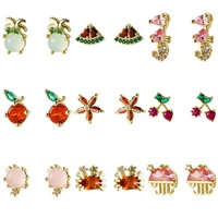 2nd crystal tiny cute fruits earrings stud for girl korean sweet colorful zircon small earrings summer beach fashion jewelry new