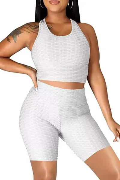 Scrunch Butt Sports Shorts Honeycomb Textured Wide Waistband Biker Anti Cellulite Plain Short Leggings Running Tights