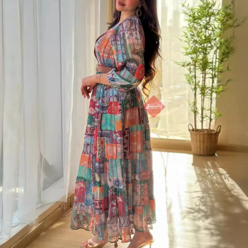 Женское шифоновое платье с V-образным вырезом трапециевидного силуэта