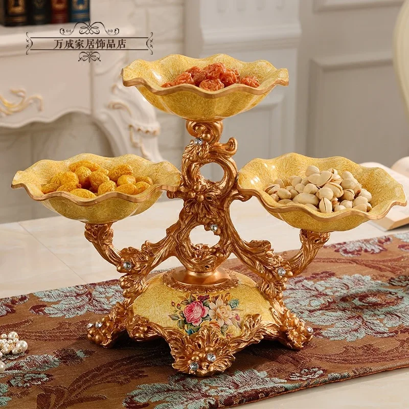 

Vintage Fruit Plate Decorative Decoration Creative Resin Dried Fruit Tray Double Deck Compartment Dried Fruit Tray Candy Plate