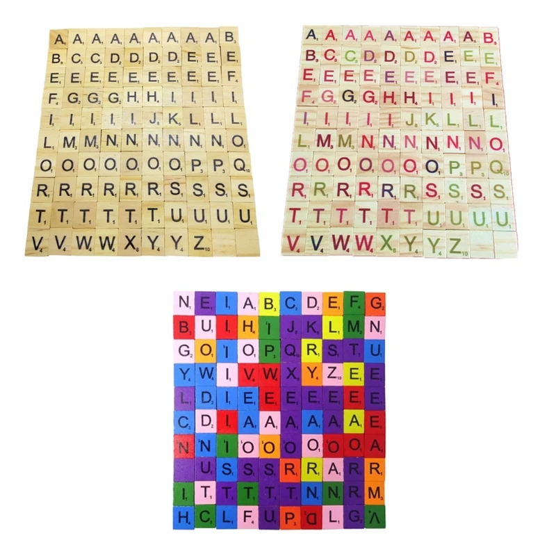 

100 Pcs/Set Wooden Tiles Wooden Letters Scra-bble Tiles Crafts Wood Alphabets