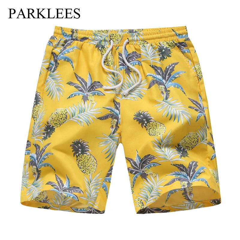 

Parklees Mens Aloha Hawaiian Shorts 2022 Summer Tropical Leaf Printed Beach Shorts Loose Casual Sports Surfing Drawstring Shorts