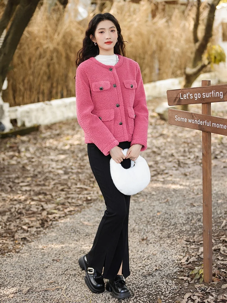 Doyng 2023 Winter New Graceful Western Sle Fashion Loose round Neck Faux Leather Coat 38vd429002