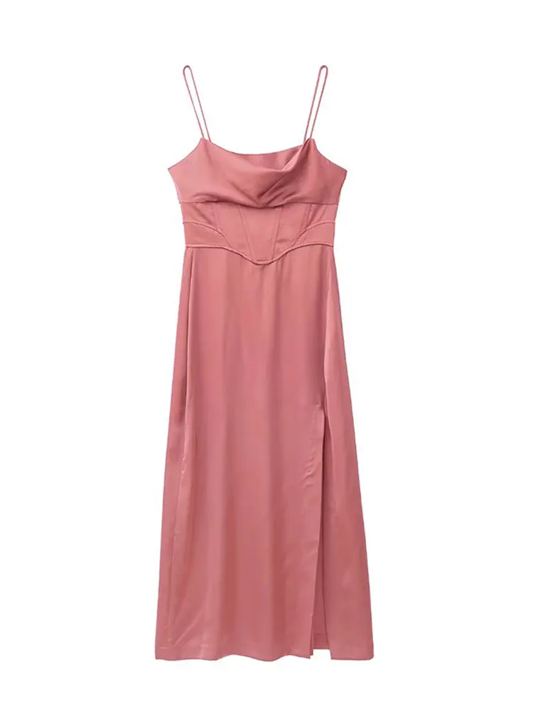 

Платье женское миди с цветочным принтом, разрезом и открытой спиной