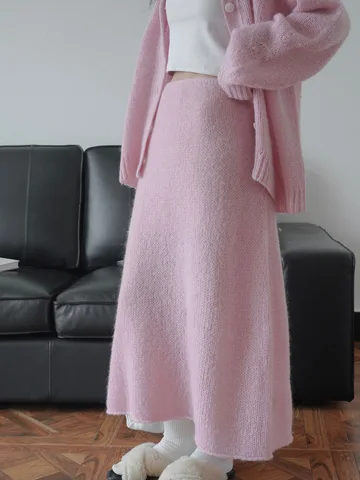 Осенне-зимняя женская повседневная однотонная Свободная трикотажная юбка с высокой талией