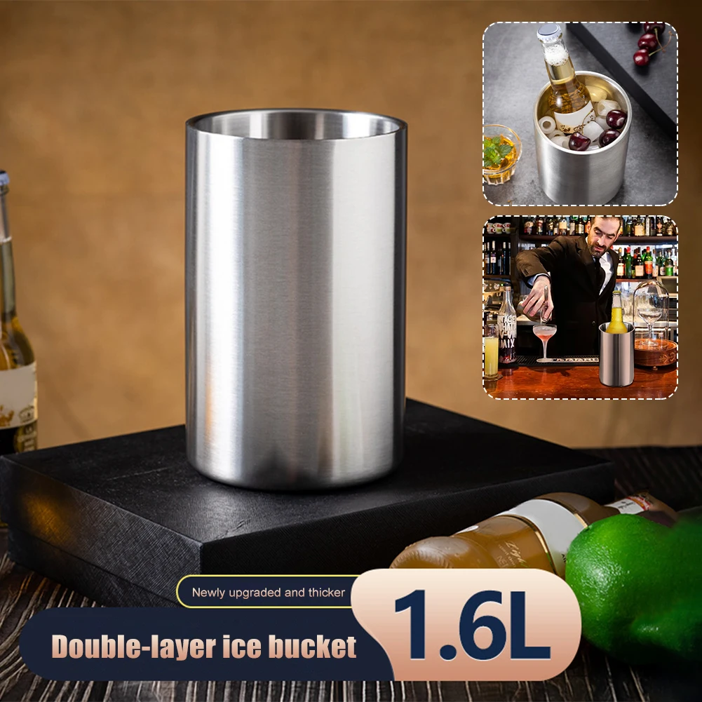 

Stainless Steel Thicken Champagne Bucket Metal Ice Bucket 1.6L Large Wine Beer Drink Drinks Chilling Bucket For Home Office