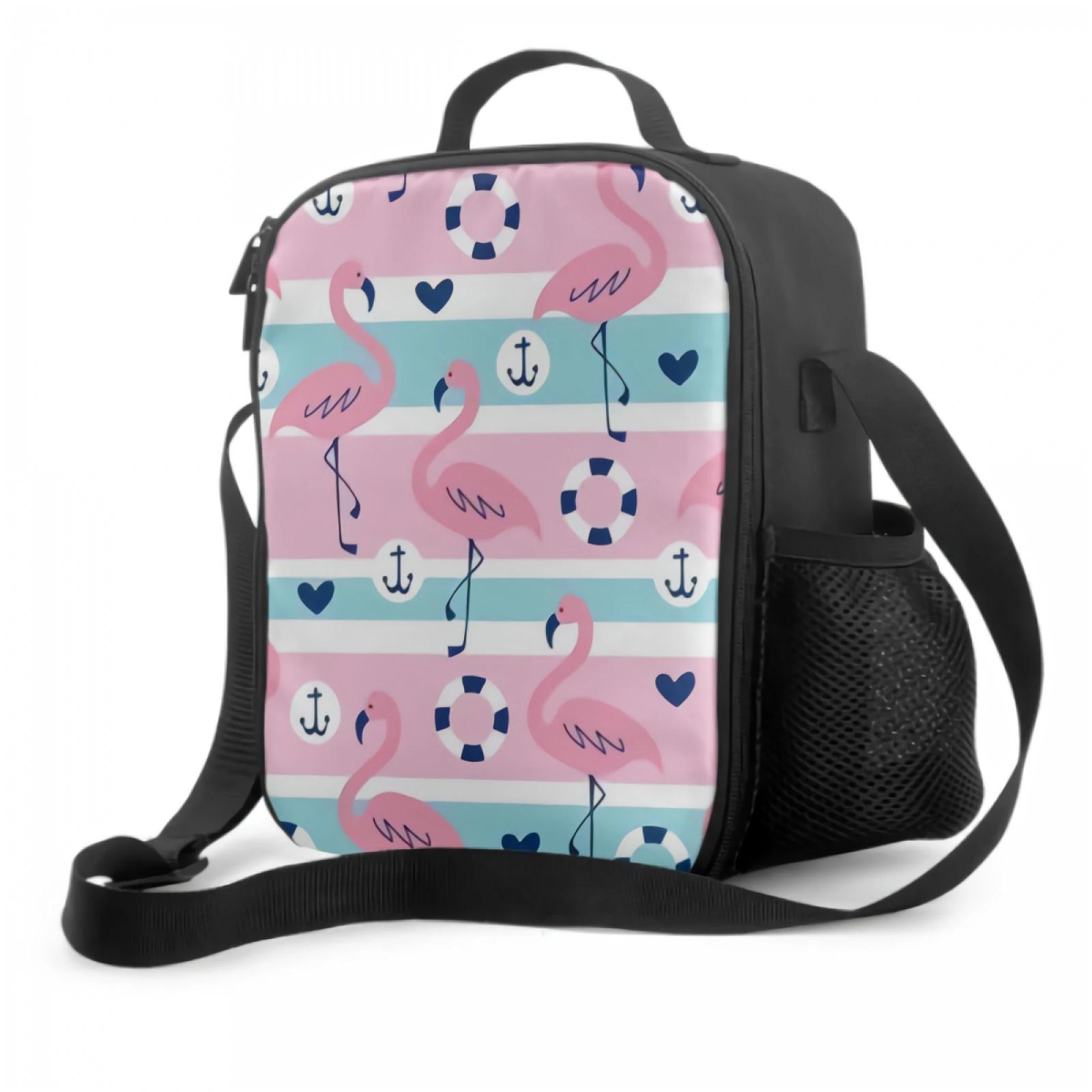 

Striped Flamingo Insulated Lunch Bag for School Work Office Picnic Tropical Exotic Pink Animal Pattern Tote Lunch Box Containers
