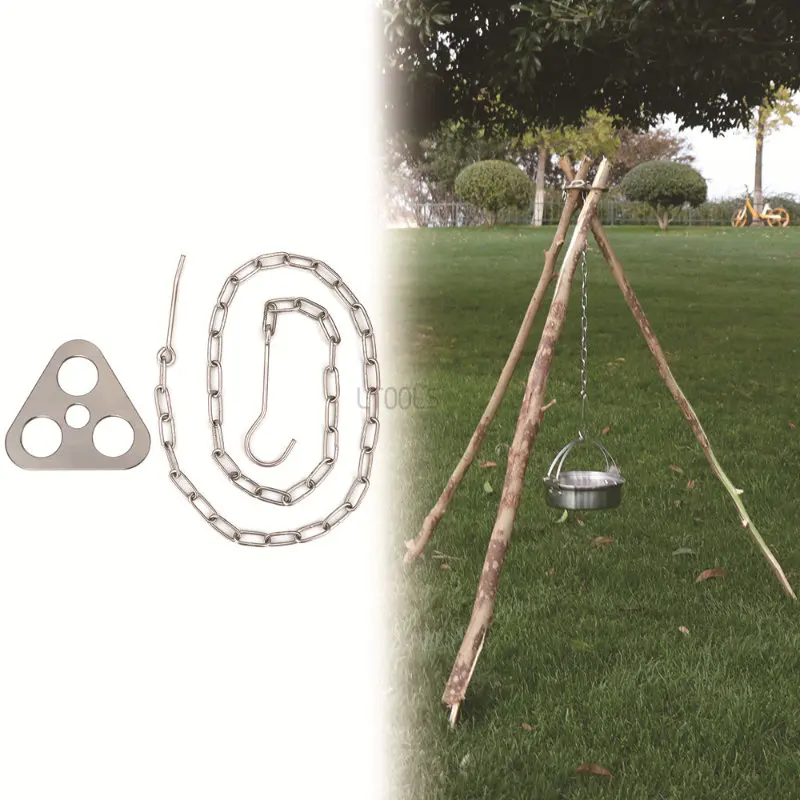 

Stainless Steel Picnic Tripod Outdoor Camping Bonfire Portable Tripod Bracket Storage Bag for Hanging Cookware Cooking Tool