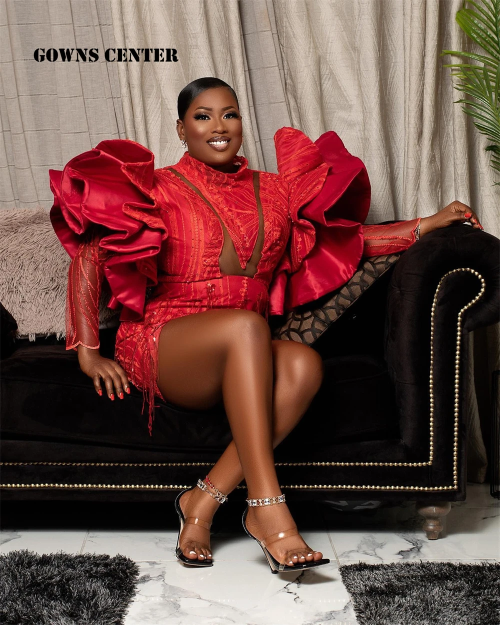 

Aso Ebi Red Ruffels Mermaid Prom Dresses 2022 Luxury Gowns For Black Girls Birthday Party Dress Long Sleeve Homecoming Gowns