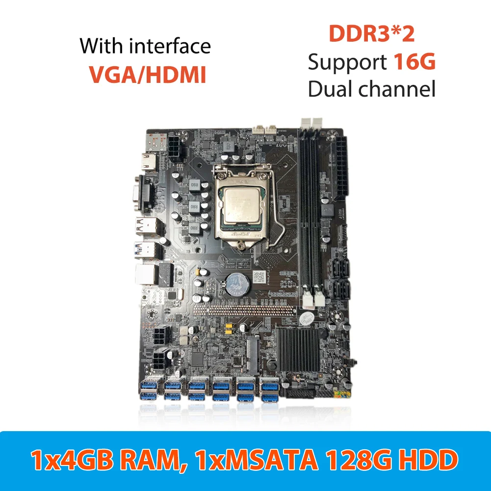 

B75 USB-BTC 12USB to PCI-E 16X Graphics Cards Slots LGA1151 2DDR3 16G Dual Channel HDMI-compatible Computer Miner Motherboard