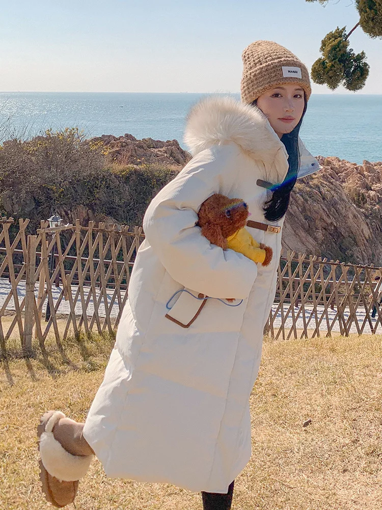 Кремово-белый пуховик женский зима 2024 новая корейская маленькая верхняя одежда