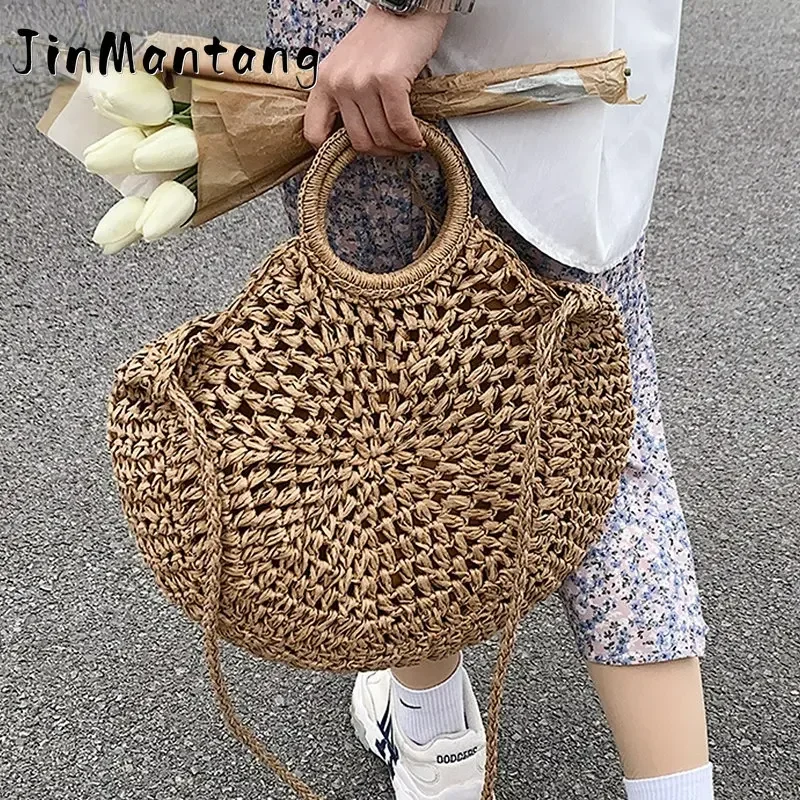 

Women Handbag Summer Travel Beach Bag Rattan Straw Woven Handmade Knitted Large Capacity Shopper Tote Ladies Casual Shoulder