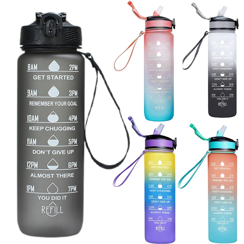 1 литровая бутылка для воды с временной шкалой спортивные бутылки фитнеса на