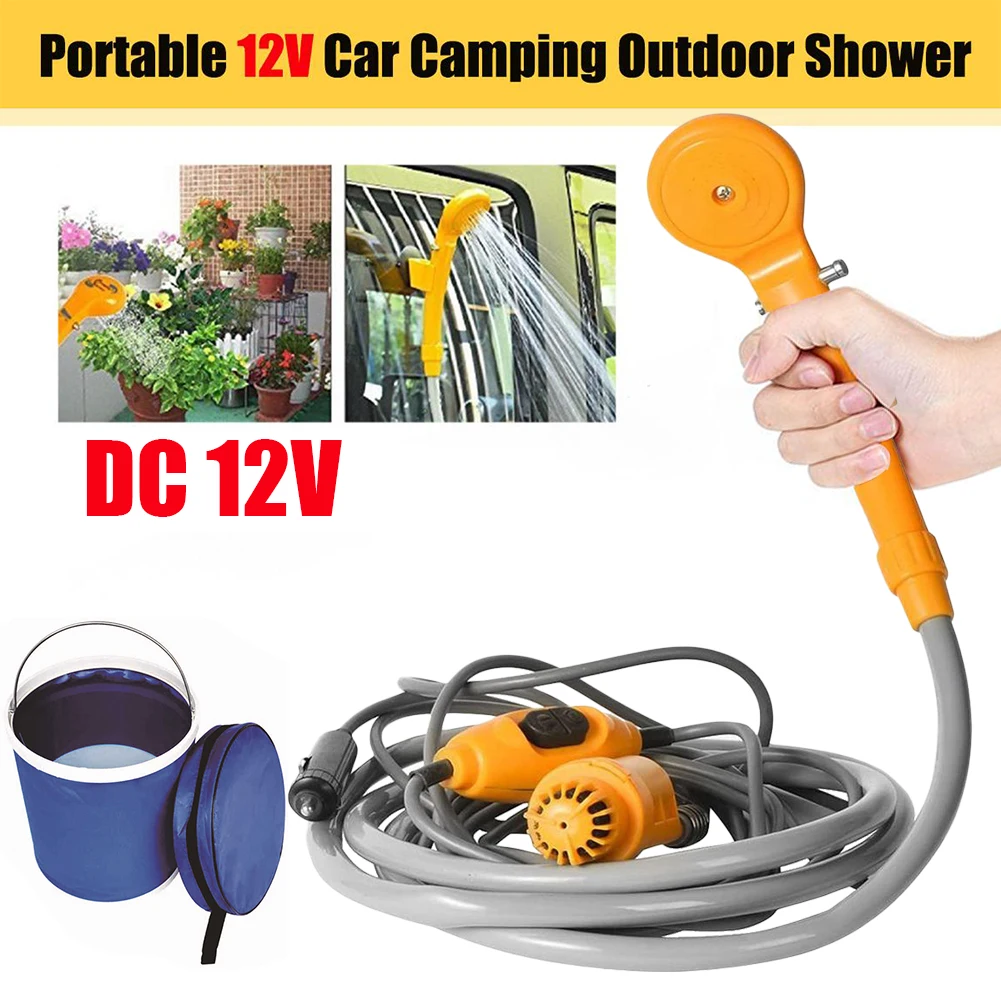 

12V Portable Camping Shower Universal Electric Shower Folding Bucket Multipurpose Car Washing Tool for Camping Equipment