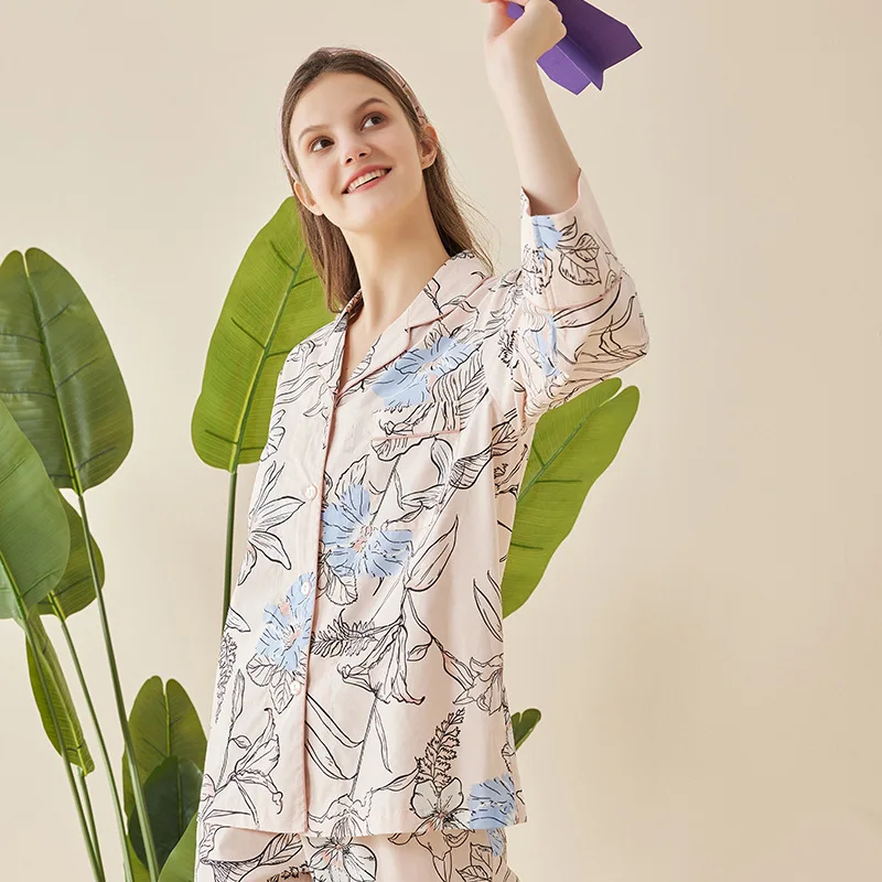 Spring New Women's Pajamas Modal Cotton Floral Print Sleepwear Little Fresh Style Women's Home Nightwear Fashion Women's Suit